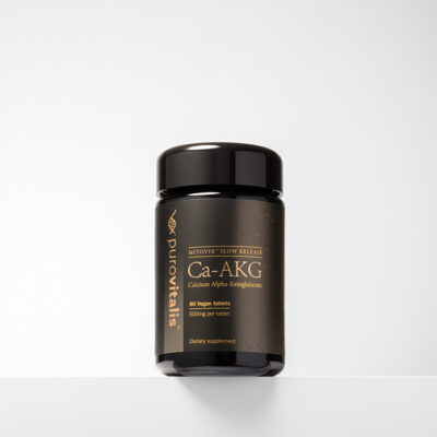 Afbeelding toont flesje met 60 Ca-AKG-tabletten