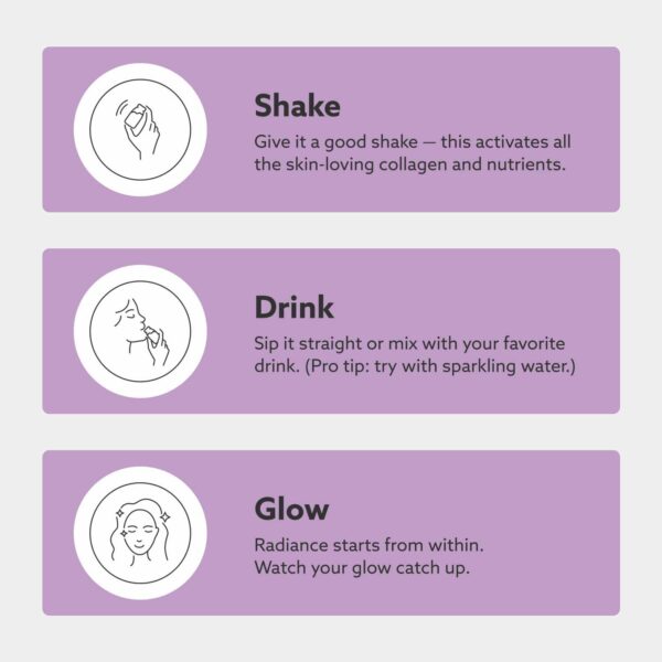 rewind liquid collagen: cómo tomarlo, en 3 sencillos pasos. Agitar, beber, brillar