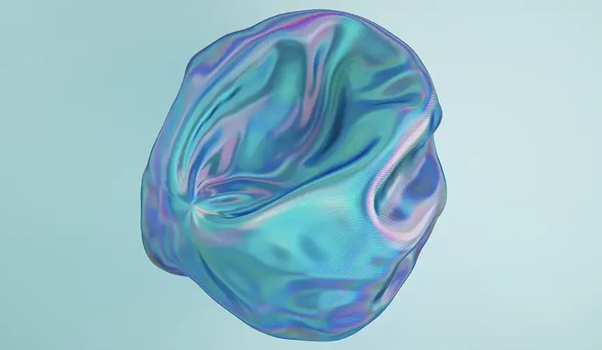Grafik einer Zelle in den Farben Grün, Blau und Violett